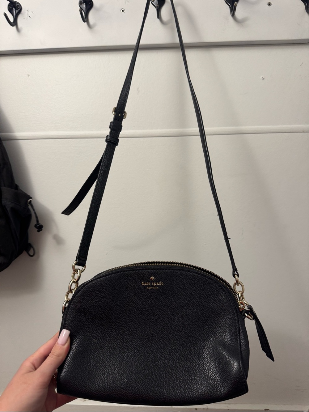 kate spade Black Pebbled Leather Dome Crossbody with Gold Hardware
